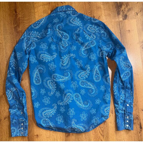 Vintage Benny by Wrangler Pearl Snap Blue Button Up, Size Small - Picture 8 of 8